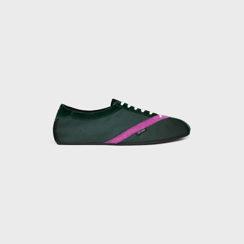 THE FLAT SNEAKER EN GROS GRAIN, VELOURS, CUIR DE VEAU VELOURS ET CUIR D'AGNEAU - VERT FONC&Eacute;/VIOLET -  - 1 | CELINE
