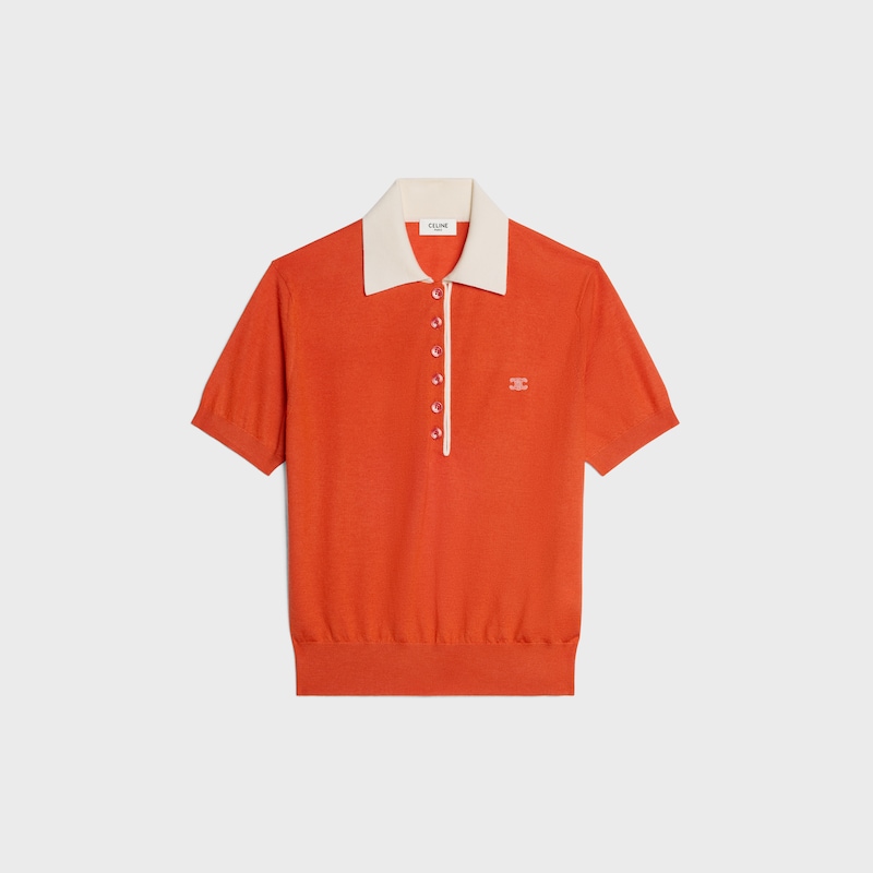 polo sweater IN fine cashmere silk - ORANGE / WHITE -  - 1 | CELINE