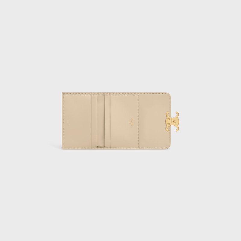 COMPACT WALLET WITH COIN TRIOMPHE IN Shiny calfskin - DEEP IVORY - WALLETS - 1 | CELINE