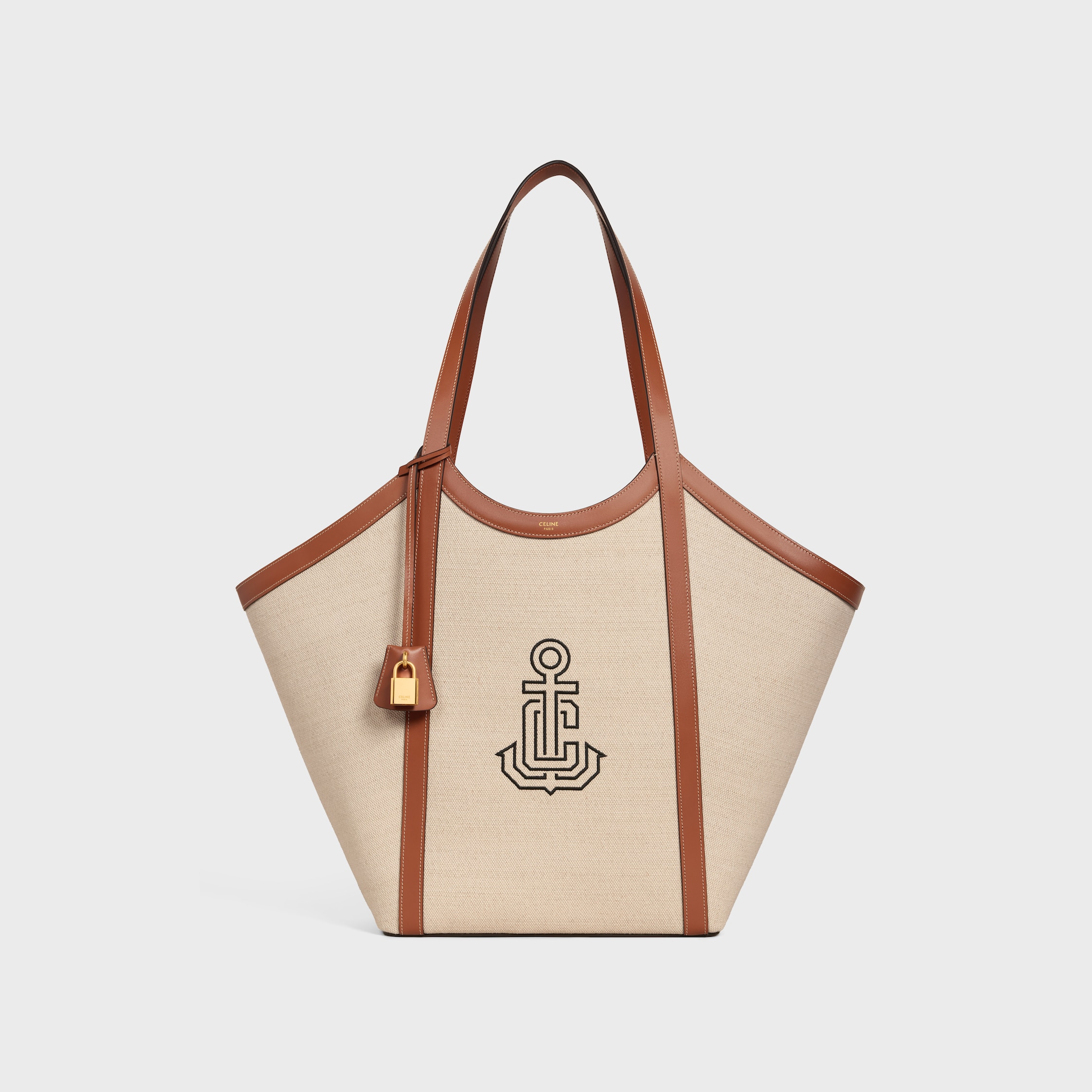 セリーヌ celine 袋帯 六通柄 正絹 銀糸 イ6578 LARGE CABAS IN TEXTILE WITH ANCHOR EMBROIDERY AND CALFSKIN