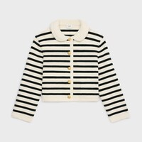cardigan jacket in striped wool - ECRU/BLACK -  - 1 | CELINE