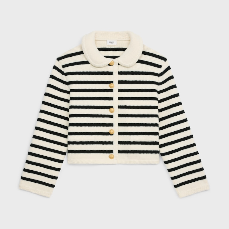 CHAQUETA CARDIG&Aacute;N DE LANA A RAYAS - CRUDO/NEGRO -  - 1 | CELINE