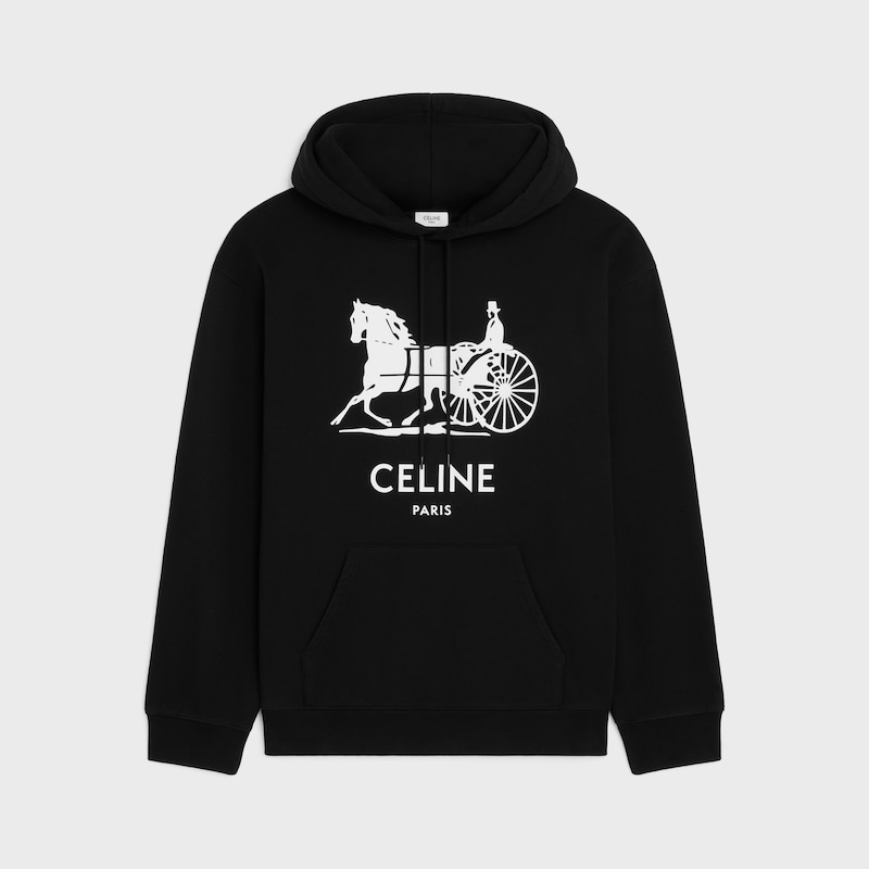 hoodie IN cotton fleece - BLACK / WHITE -  - 1 | CELINE