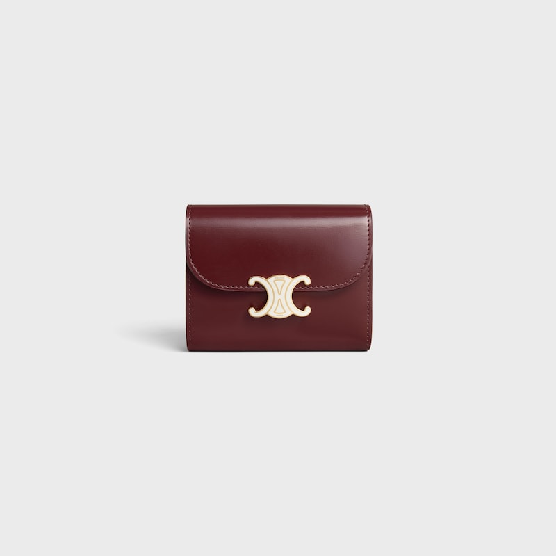Small Flap Wallet TRIOMPHE IN Shiny calfskin and enamel - SYRAH / WHITE COTTON - NEW - 1 | CELINE