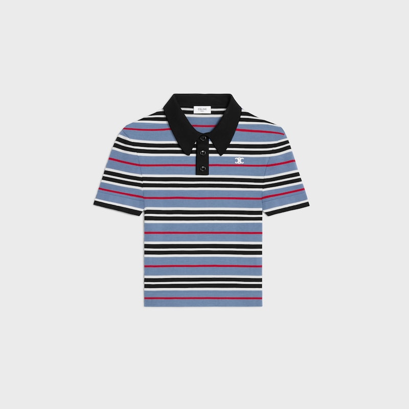 POLO corto de algod&oacute;n a rayas - DENIM/NEGRO/BLANCO CRUDO -  - 1 | CELINE