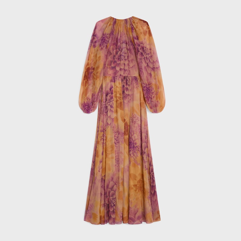 caftan dress IN silk muslin - CREAM/LILAC/ORANGE -  - 1 | CELINE