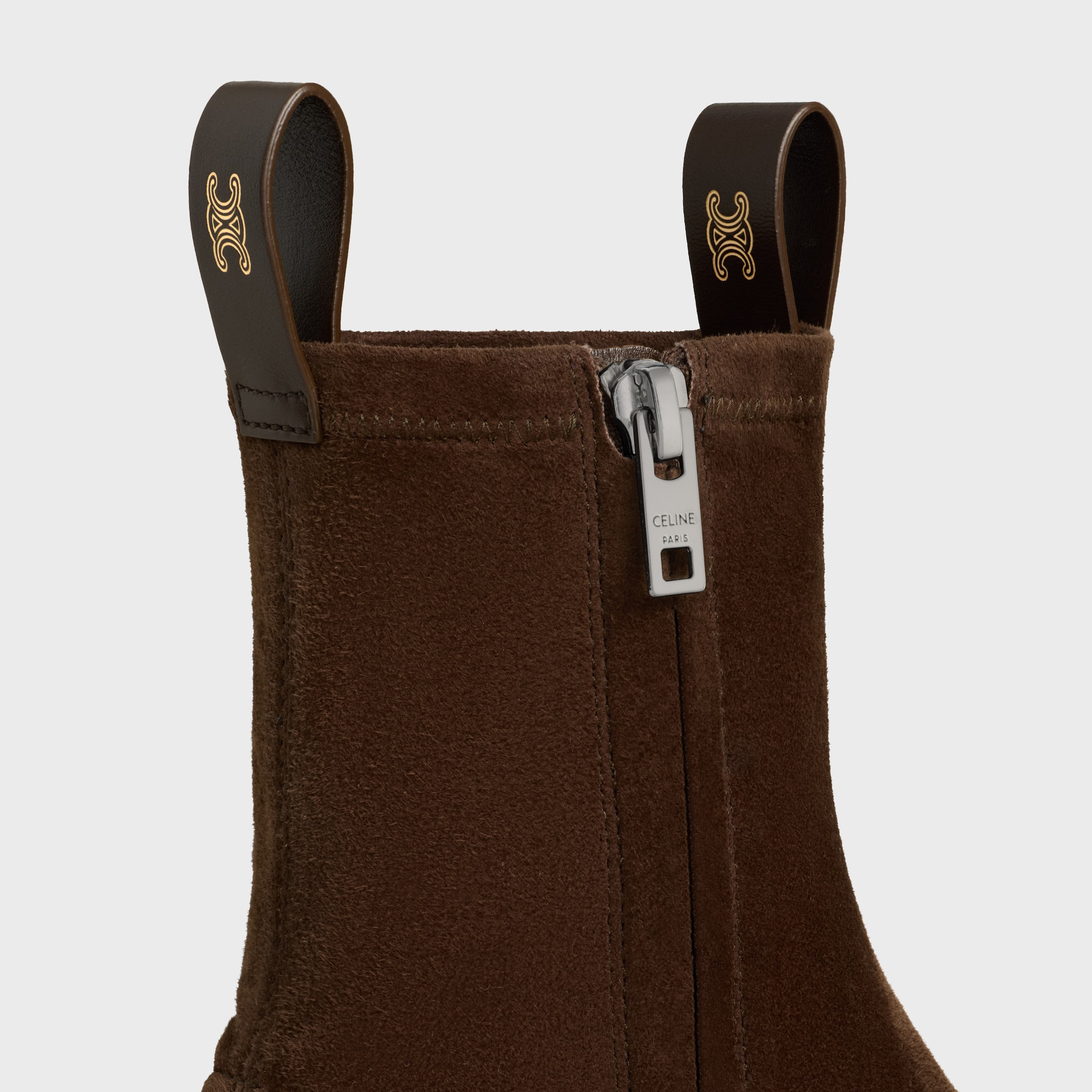 FLOW - ZIPPED BOOT IN Stretch Suede Lambskin - DARK BROWN | CELINE