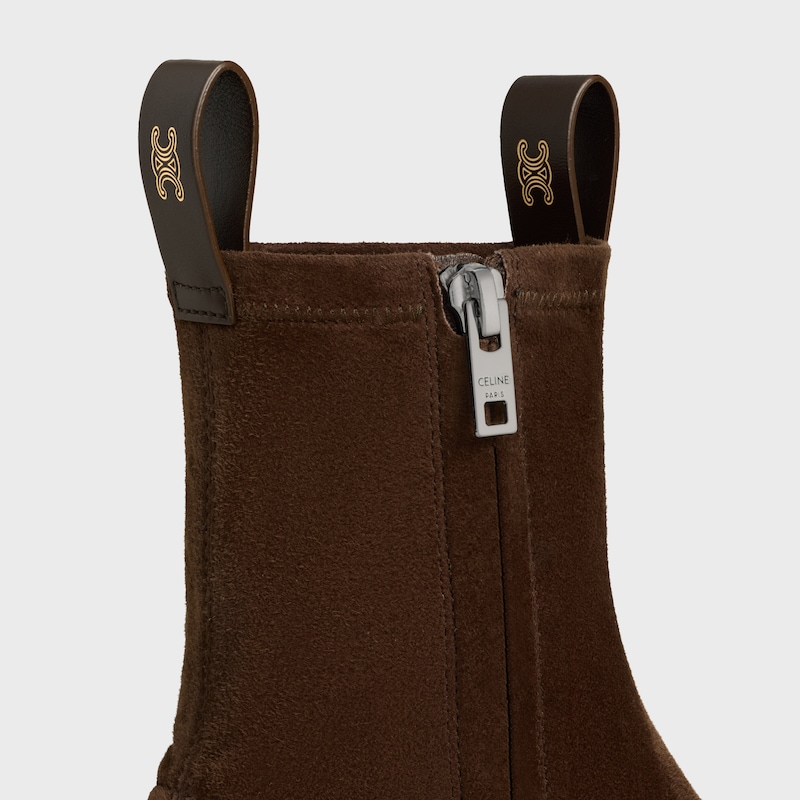 FLOW - BOTA CON CREMALLERA DE ANTE DE PIEL DE CORDERO ELÁSTICA - MARRÓN OSCURO -  - 1 | CELINE