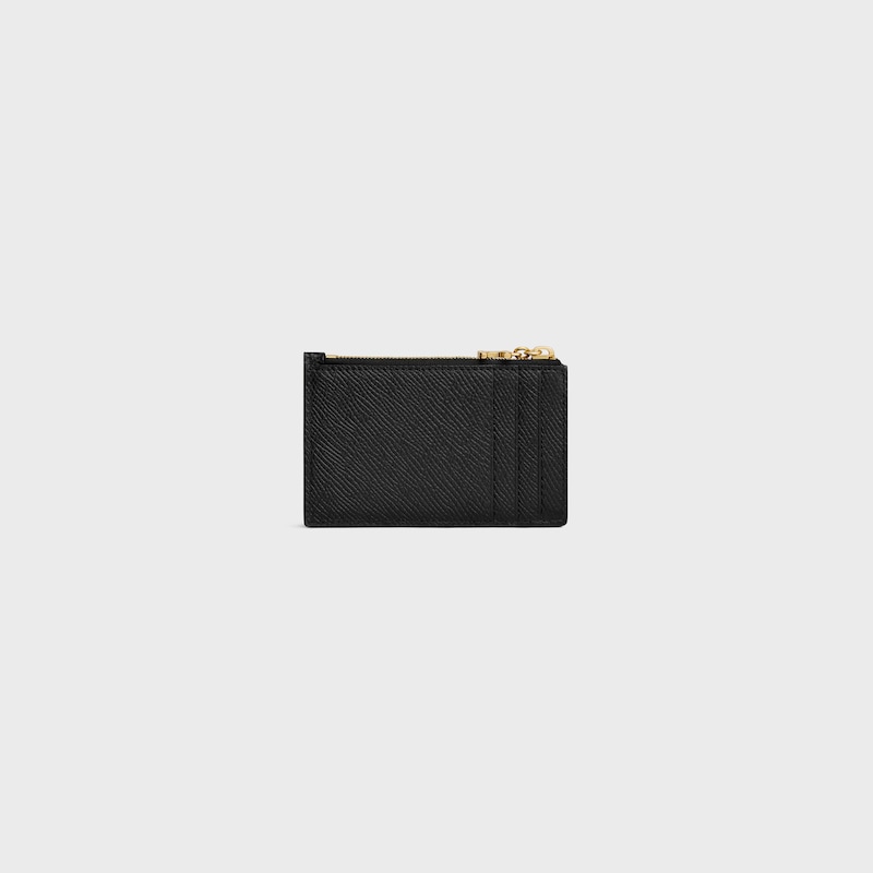 ZIPPED CARD HOLDER TRIOMPHE CHARMS IN GRAINED CALFSKIN - BLACK - COIN AND CARD HOLDERS - 1 | CELINE