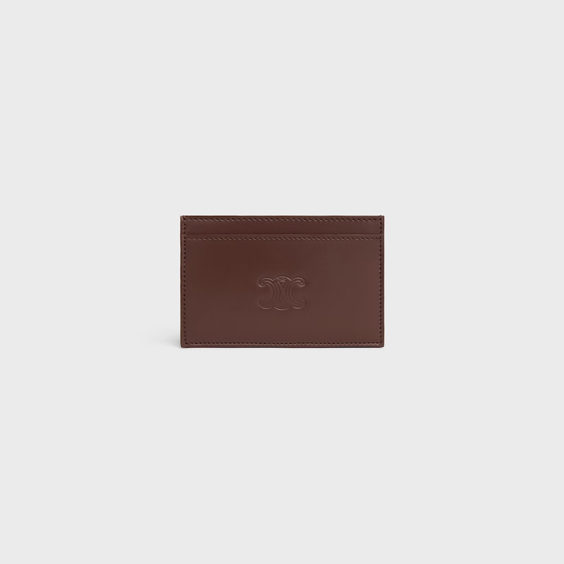 Card holder in Satinated calfskin with triomphe embossed - CHESTNUT - COIN AND CARD HOLDERS - 1 | CELINE