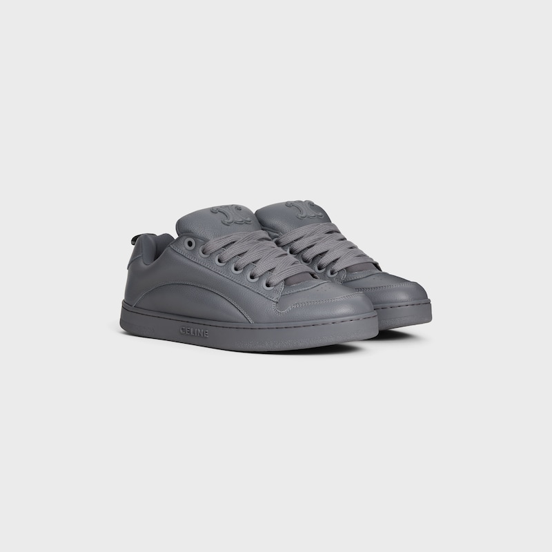 CELINE HUNTINGTON LOW LACE-UP SNEAKER IN TUMBLED LEATHER AND MESH - GREY -  - 1 | CELINE