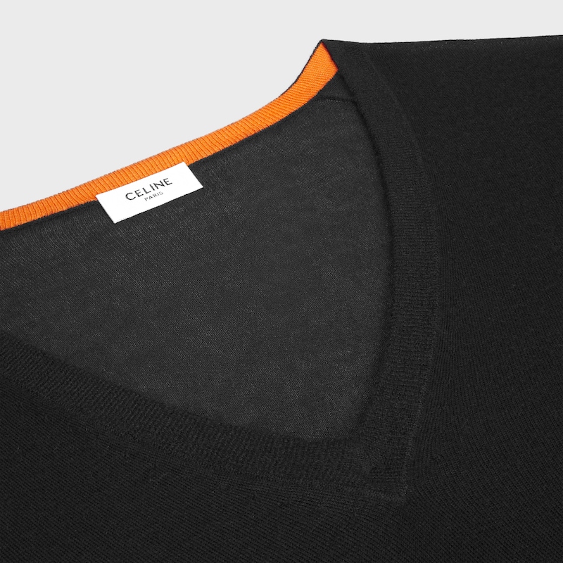 v-neck sweater IN cashmere - BLACK/ORANGE -  - 1 | CELINE