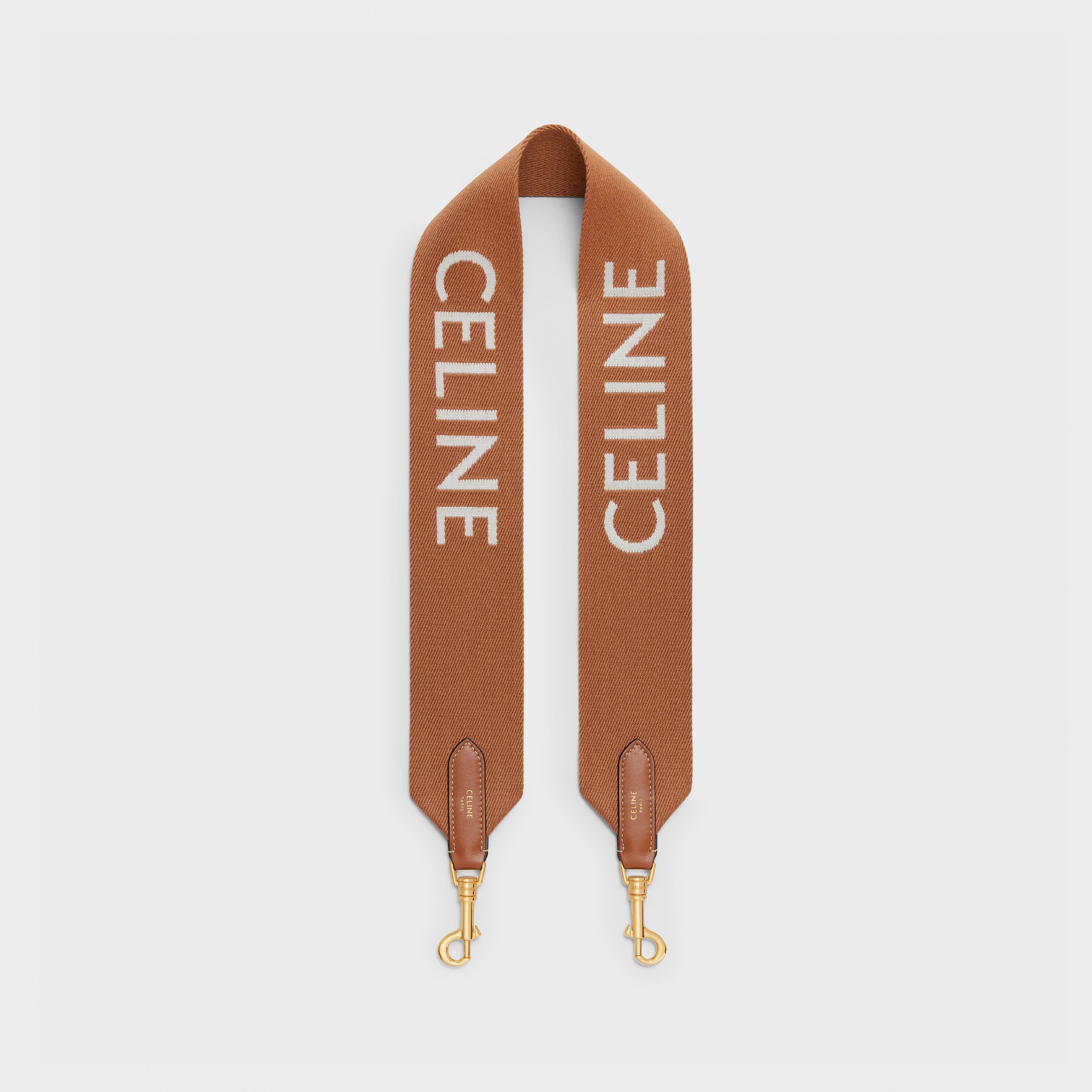 Short Strap in Wool with Celine jacquard - TAN/WHITE | CELINE