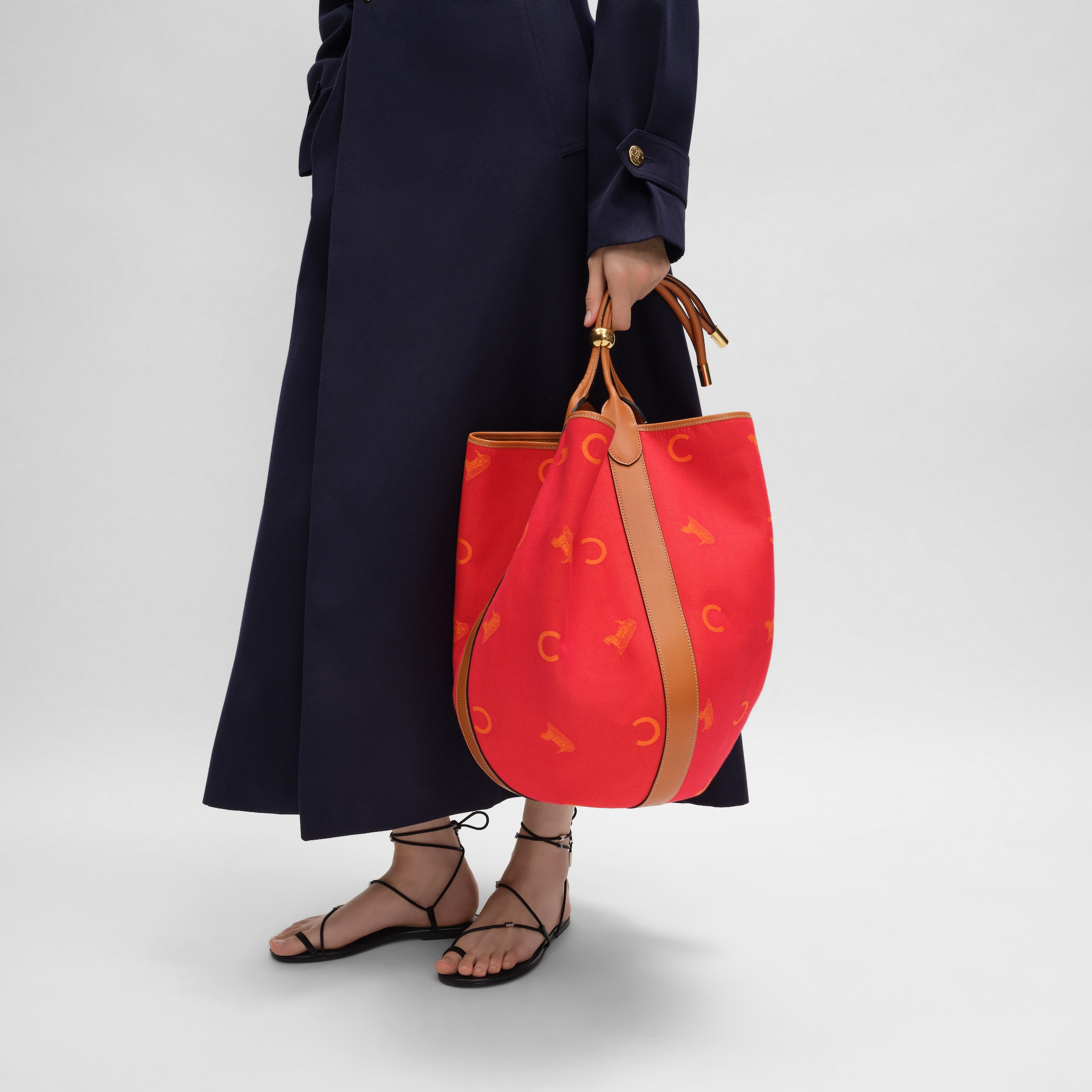 LARGE DROP BUCKET BAG IN JACQUARD C SULKY TEXTILE - RED / ORANGE