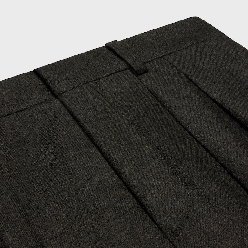 double-pleated tixie pants in cashmere flannel - KHAKI MELANGE -  - 1 | CELINE