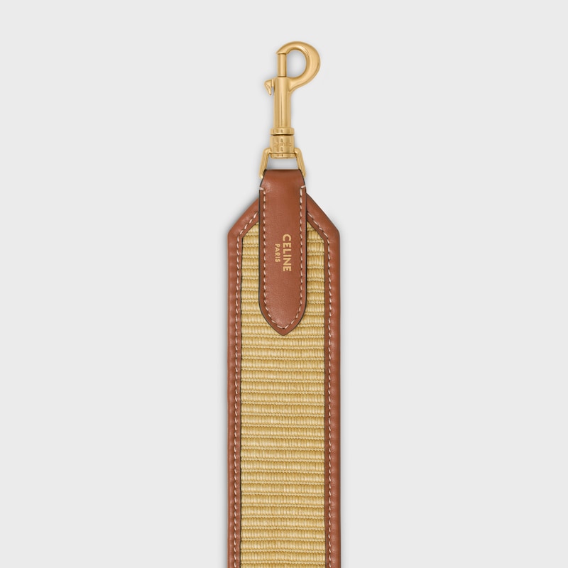 STRAP in raffia effect textile and calfskin with GOLD FINISHING - NATURAL / TAN - CHARMS AND ACCESSORIES - 1 | CELINE