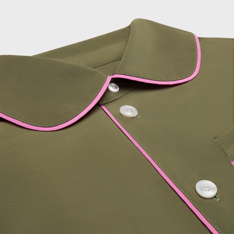Camisa de pijama em cetim de seda - KAKI MILITAIRE -  - 1 | CELINE