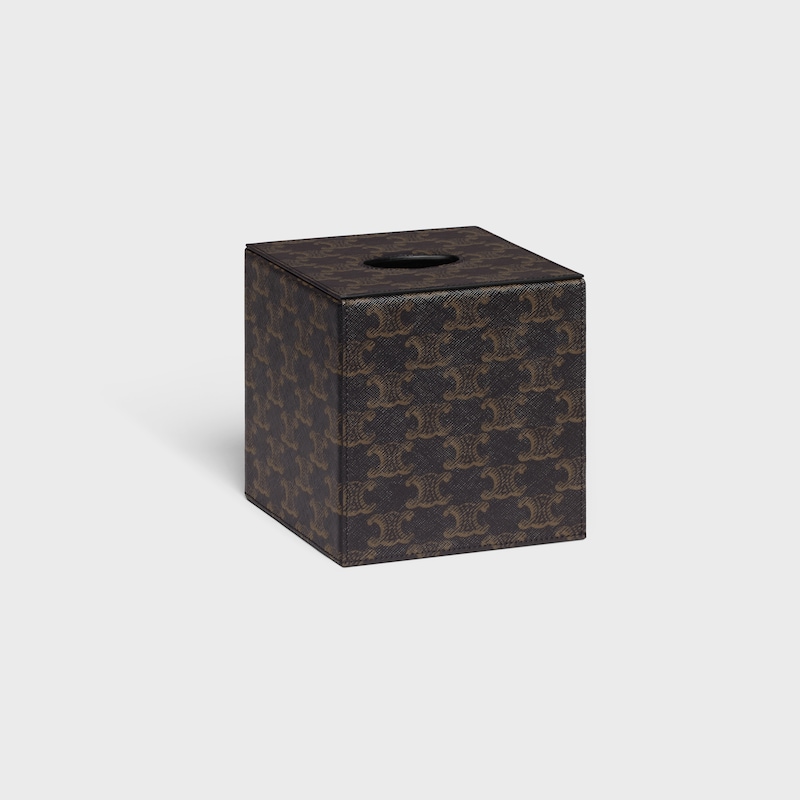 Tissue Cube in Triomphe Canvas - BLACK / TAN - HOME - 1 | CELINE