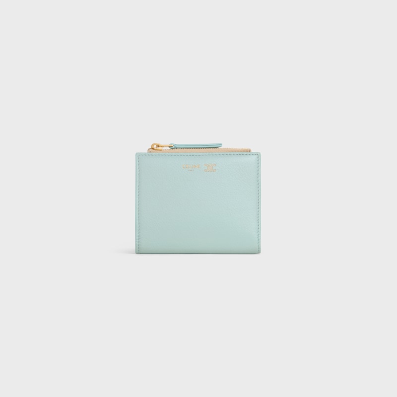 TRIOMPHE STAMP柔軟粒面牛皮革短款錢包 - 粉藍色 / 深象牙色 - 新品 - 1 | CELINE
