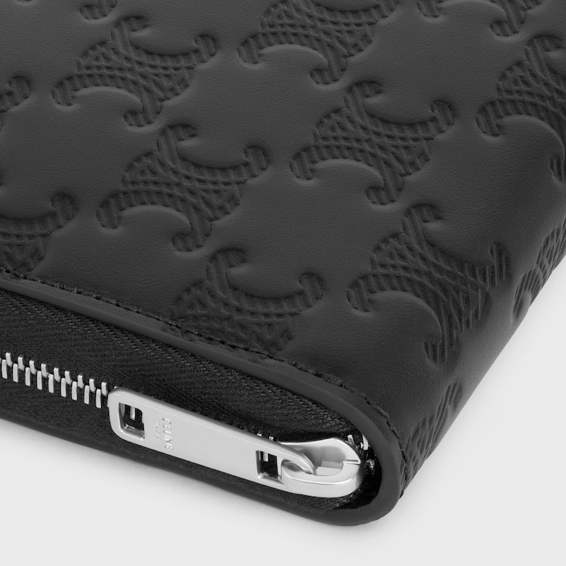 Large zipped wallet IN CALFSKIN WITH TRIOMPHE EMBOSSED - BLACK - Popular Men's Clothing & Accessories - 1 | CELINE