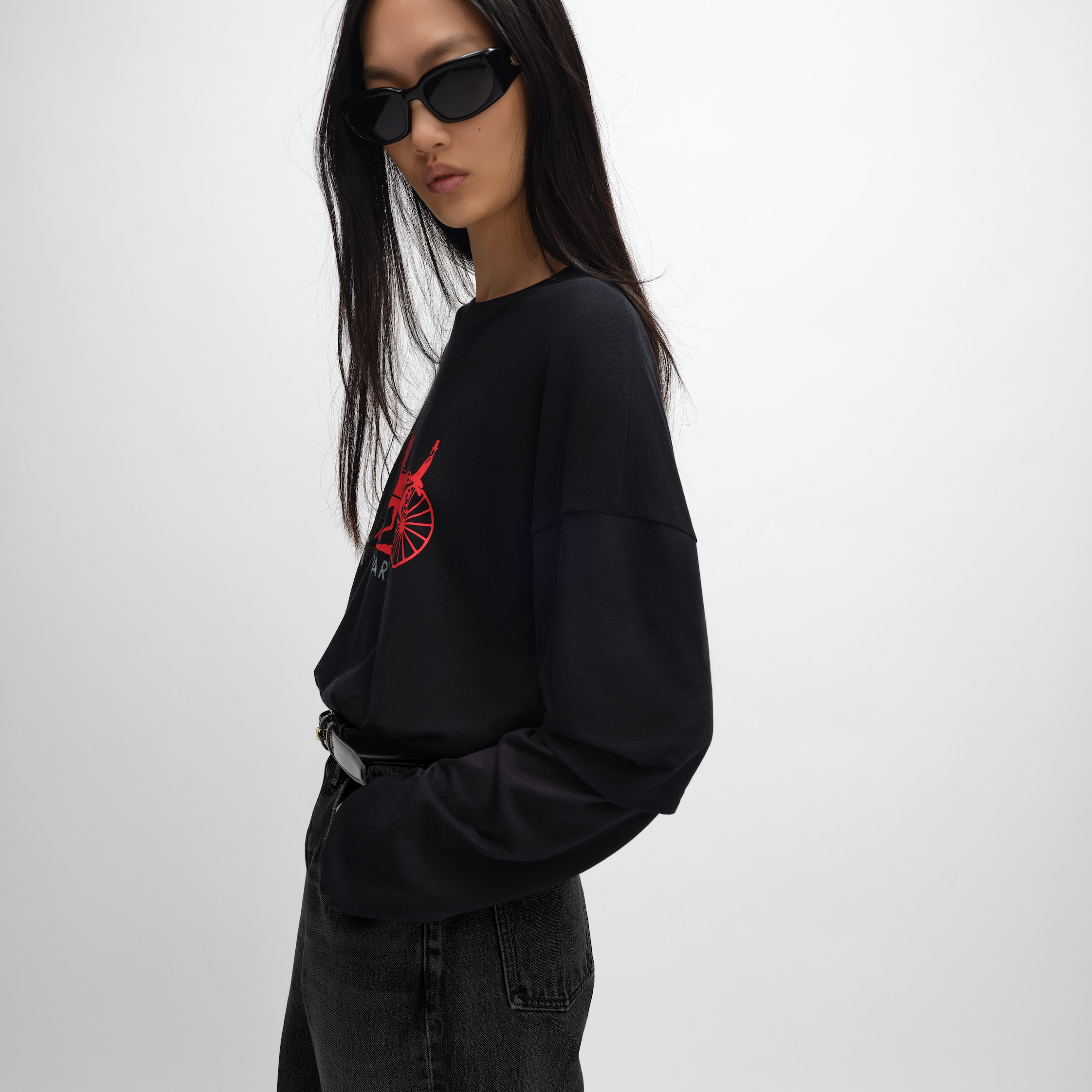 double layers t-shirt IN FINE COTTON JERSEY - BLACK/RED/WHITE | CELINE