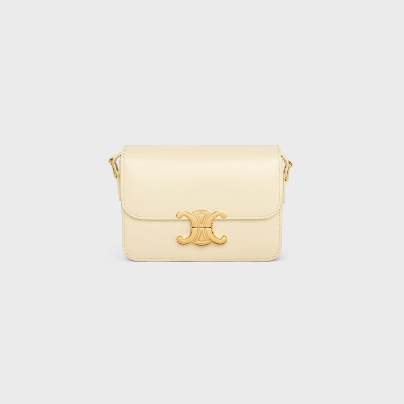 Teen Triomphe Bag in shiny calfskin - SOFT YELLOW - SHOULDER BAGS - 1 | CELINE