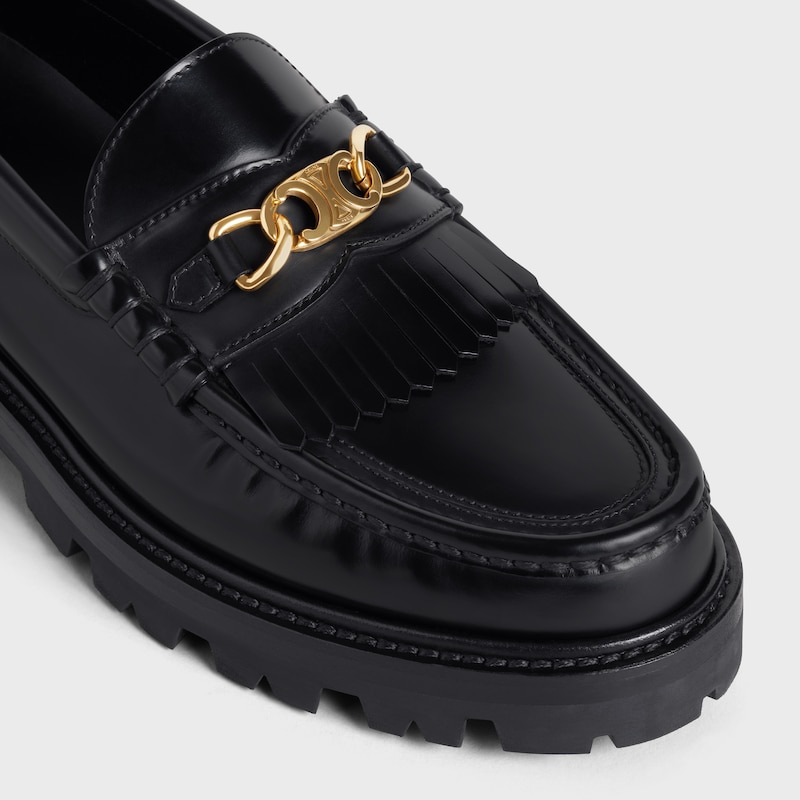 CELINE MARGARET LOAFER WITH TRIOMPHE CHAIN in POLISHED BULL - BLACK -  - 1 | CELINE