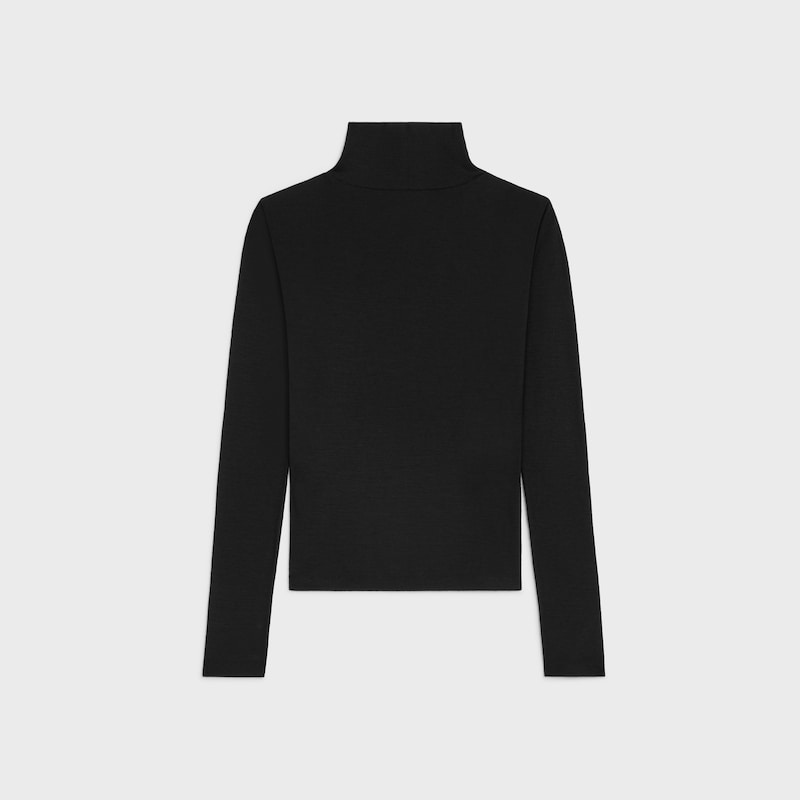 turtleneck top IN wool jersey - BLACK / CREAM -  - 1 | CELINE