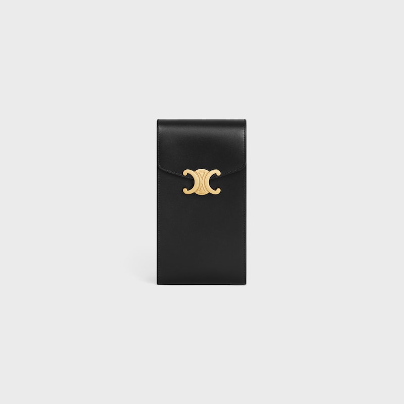 TRIOMPHE PHONE POUCH in Shiny calfskin - BLACK - TRIOMPHE - 1 | CELINE