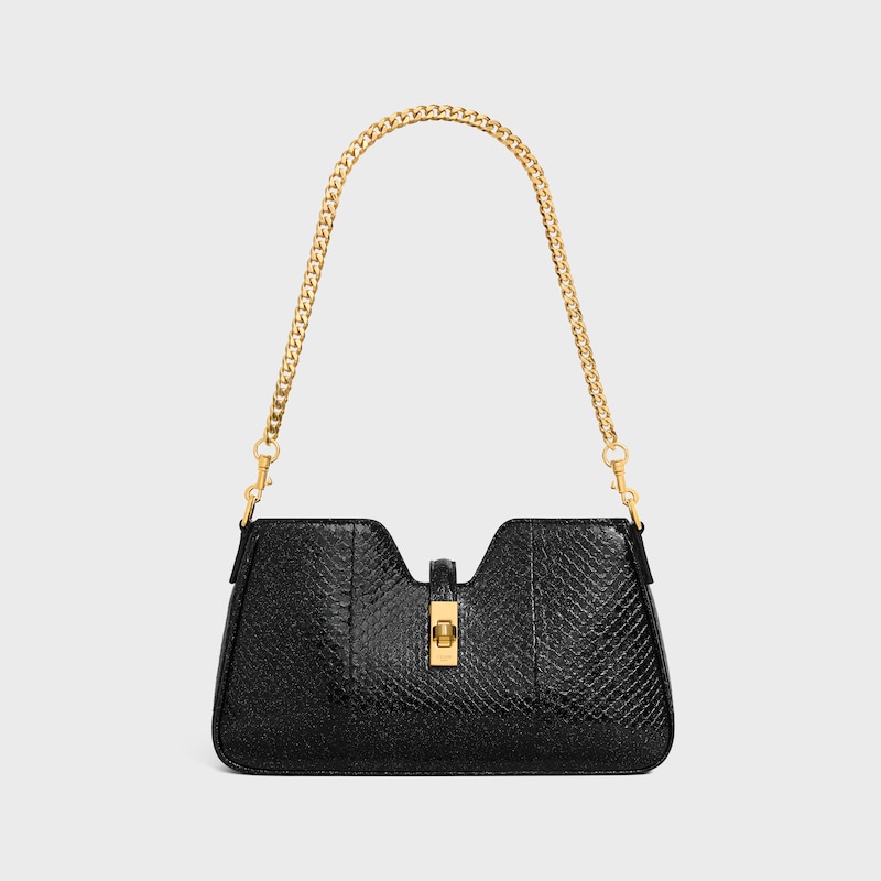 BOLSO DE HOMBRO CAMILLE 16 FLEXIBLE DE PIEL DE PITÓN CON PURPURINA - PURPURINA NEGRA - MÁS MODELOS - 1 | CELINE