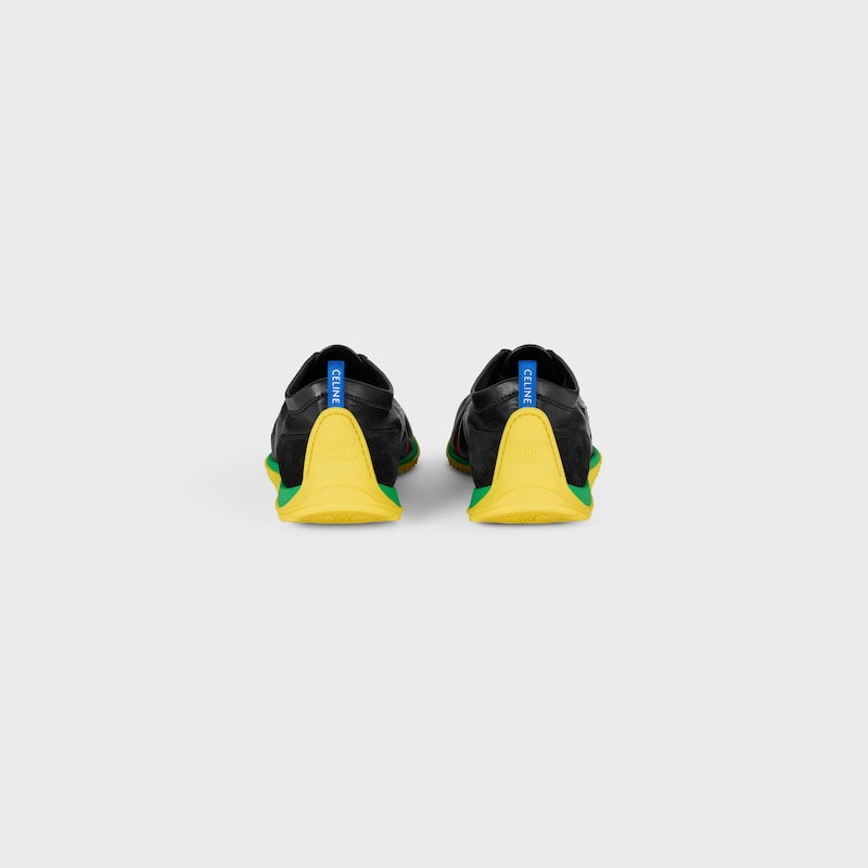 SOFT SNEAKER IN STRETCH LAMBSKIN, SUEDE CALFSKIN AND LAMBSKIN - BLACK/BRIGHT YELLOW/GREEN -  - 1 | CELINE