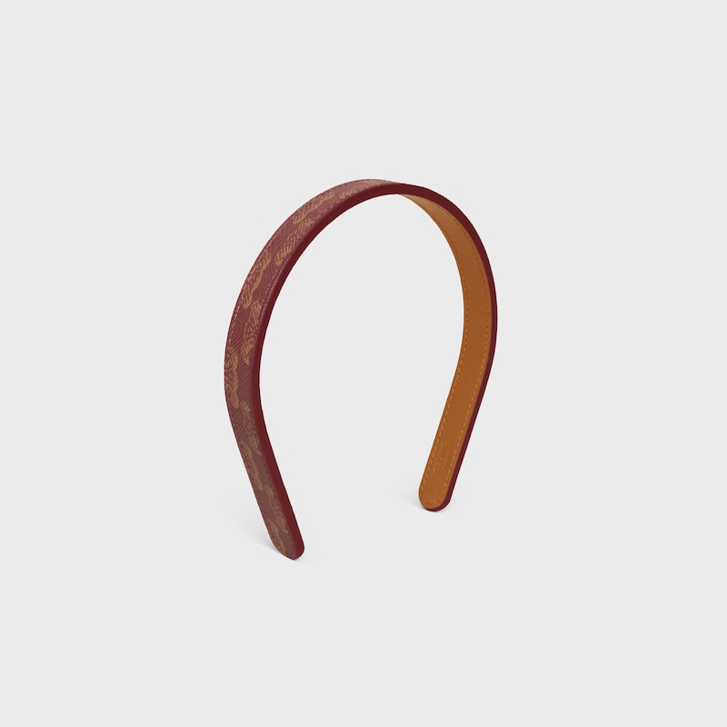 Celine TOILE TRIOMPHE THIN HEADBAND in Lambskin and Toile Triomphe - BURGUNDY / SOFT TAN - HAIR ACCESSORIES - 1 | CELINE