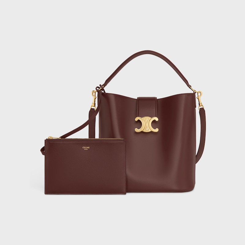 MEDIUM BUCKET LOUISE IN SMOOTH CALFSKIN - CHESTNUT - MORE LINES - 1 | CELINE