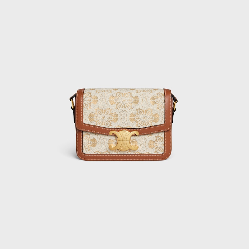 TEEN TRIOMPHE BAG in RAFFIA EFFECT TEXTILE WITH TRIOMPHE EMBROIDERIES - NATURAL / TAN - CROSS-BODY BAGS - 1 | CELINE