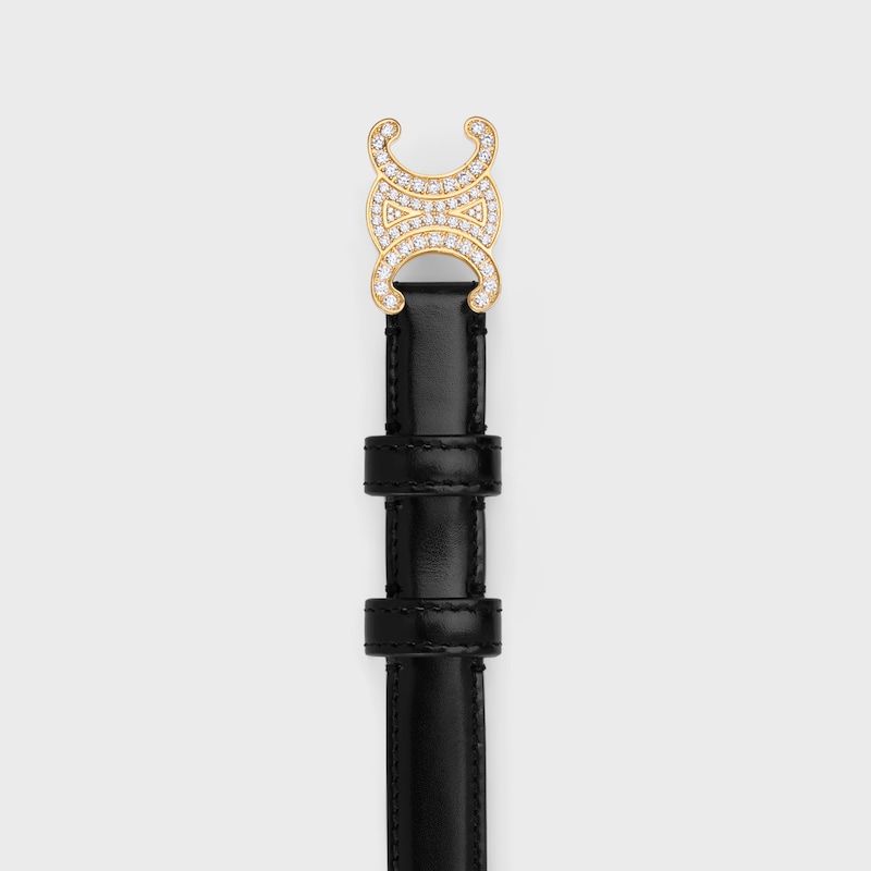 Triomphe小號綴水晶Taurillon皮革腰帶 - 黑色 -  - 1 | CELINE