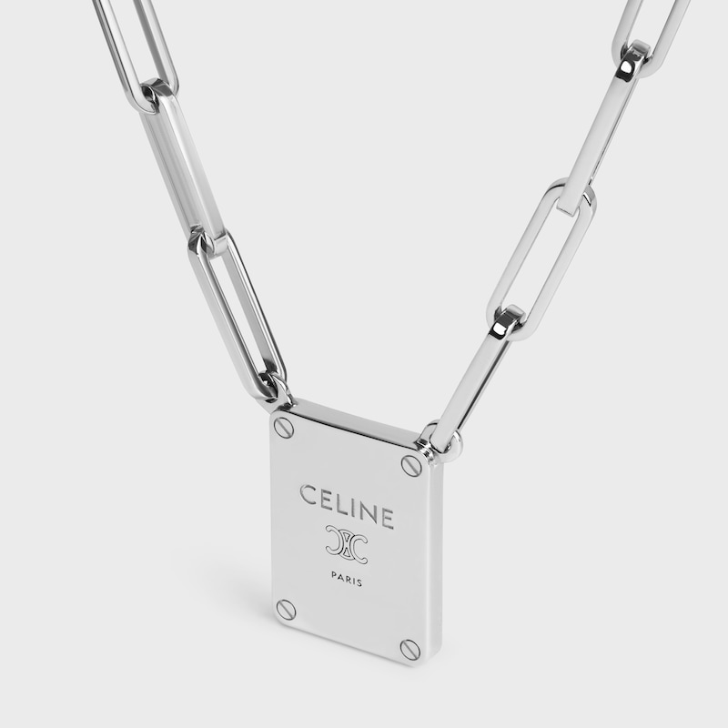 TRIOMPHE TAG NECKLACE IN BRASS WITH RHODIUM FINISH - SILVER - GIFTS FOR HIM - 1 | CELINE