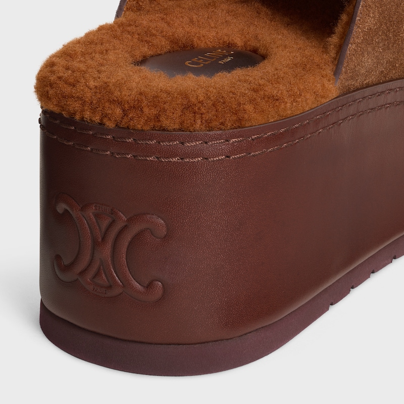 CELINE DANA WEDGE MULE IN SUEDE CALFSKIN - DARK BROWN -  - 1 | CELINE
