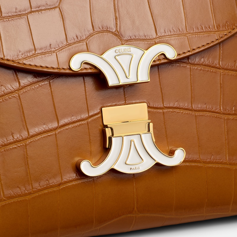 TEEN NINO BAG IN CROCODILE WITH ENAMEL CLOSURE - SOFT TAN / WHITE COTTON - NINO - 1 | CELINE