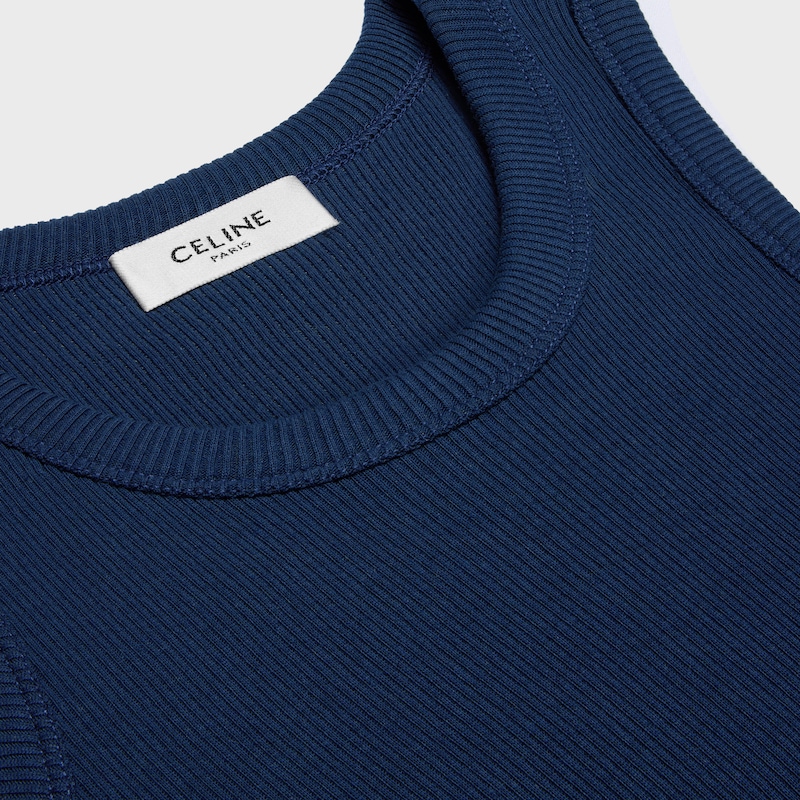 Canotta in seta di cotone a coste - BLU NAVY/ROSSO -  - 1 | CELINE