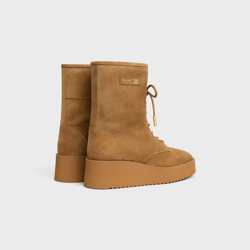 AUSTIN LACE-UP BOOT IN SUEDE CALFSKIN AND SHEARLING - HAVANA -  - 1 | CELINE
