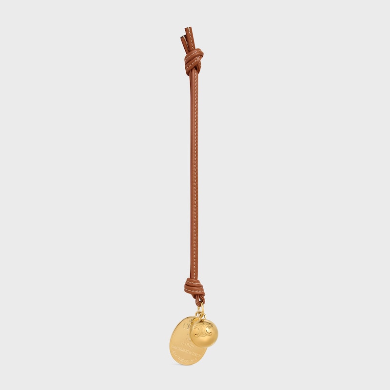 MAISON CELINE MEDALLION CHARM IN SMOOTH LAMBSKIN AND METAL - TAN - BAG CHARMS - 1 | CELINE