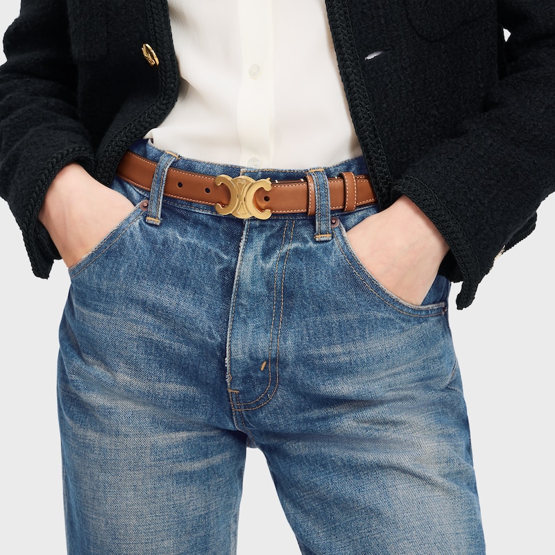 TRIOMPHE天然牛皮革25毫米皮帶 - 棕黃色 -  - 1 | CELINE