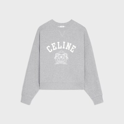 blason oversize sweatshirt in cotton fleece - GREY MELANGE/OFF WHITE -  - 2 | CELINE