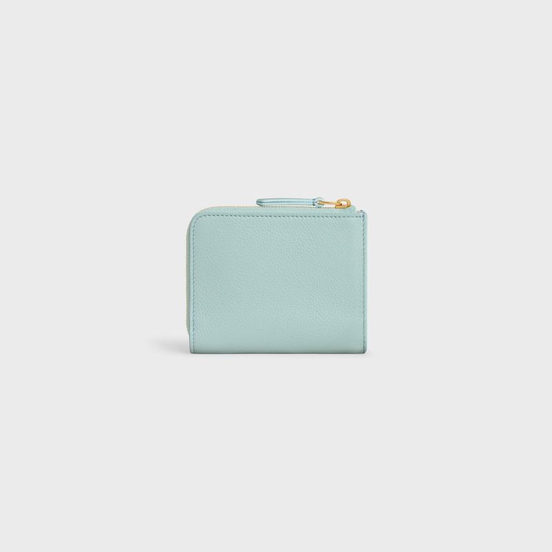 FLAT ZIPPED WALLET TRIOMPHE STAMP IN GRAINED SUPPLE CALFSKIN - POWDER BLUE / DEEP IVORY - NEW - 1 | CELINE