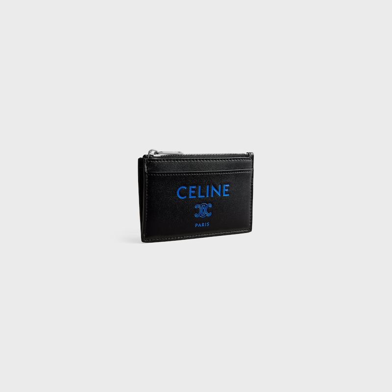 Zipped Card Holder IN SMOOTH LAMBSKIN - BLACK / ULTRA BLUE - NEW - 1 | CELINE