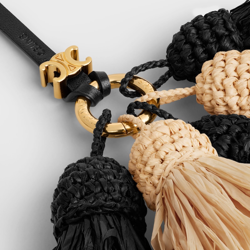 MULTI POMPON CHARM IN RAFFIA AND SMOOTH LAMBSKIN - NATURAL / BLACK - BAG CHARMS - 1 | CELINE