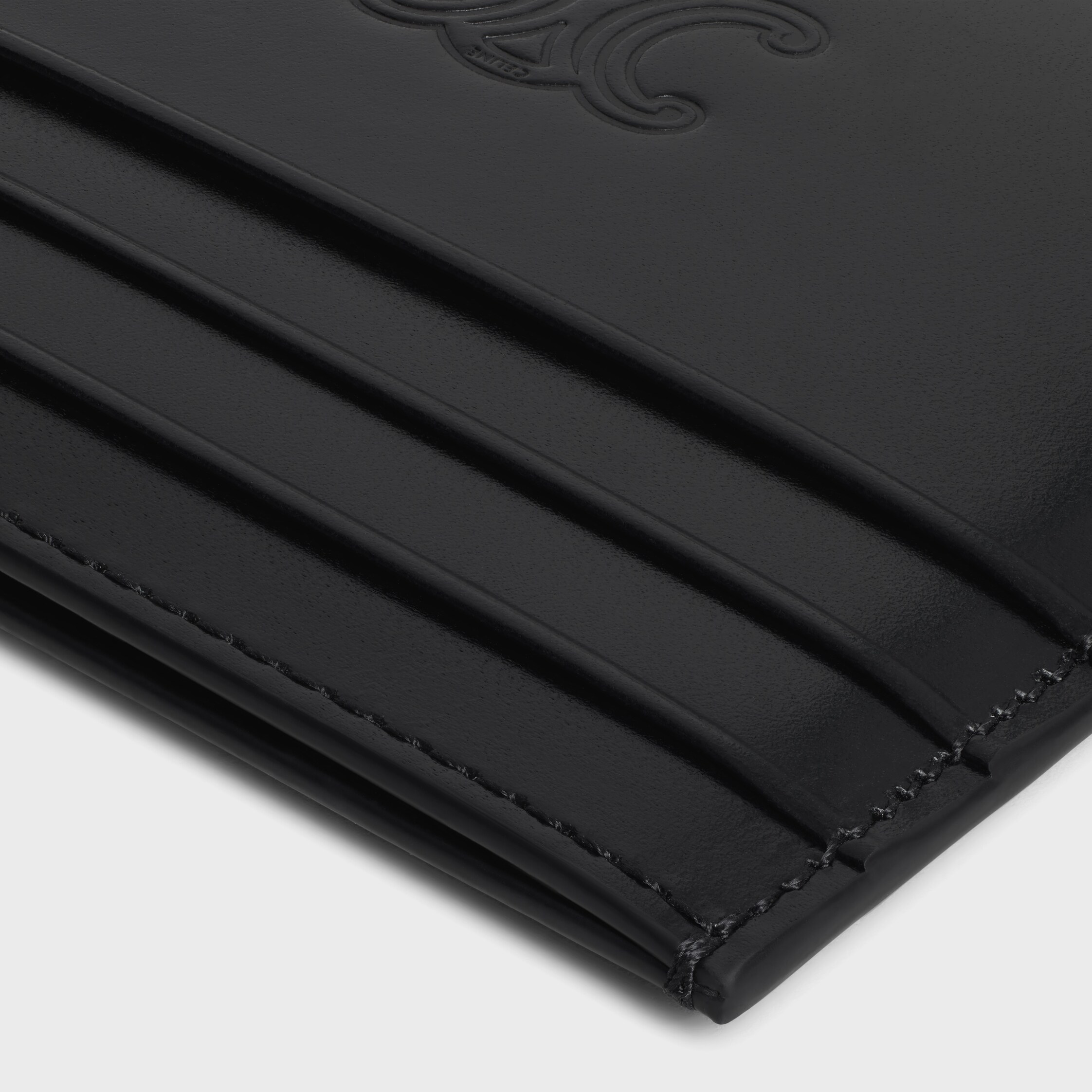 ☆☆CELINE☆☆ Celine Triomphe Embossed Satin Calfskin Card Card holder in Calfskin with triomphe embossed - BLACK | CELINE