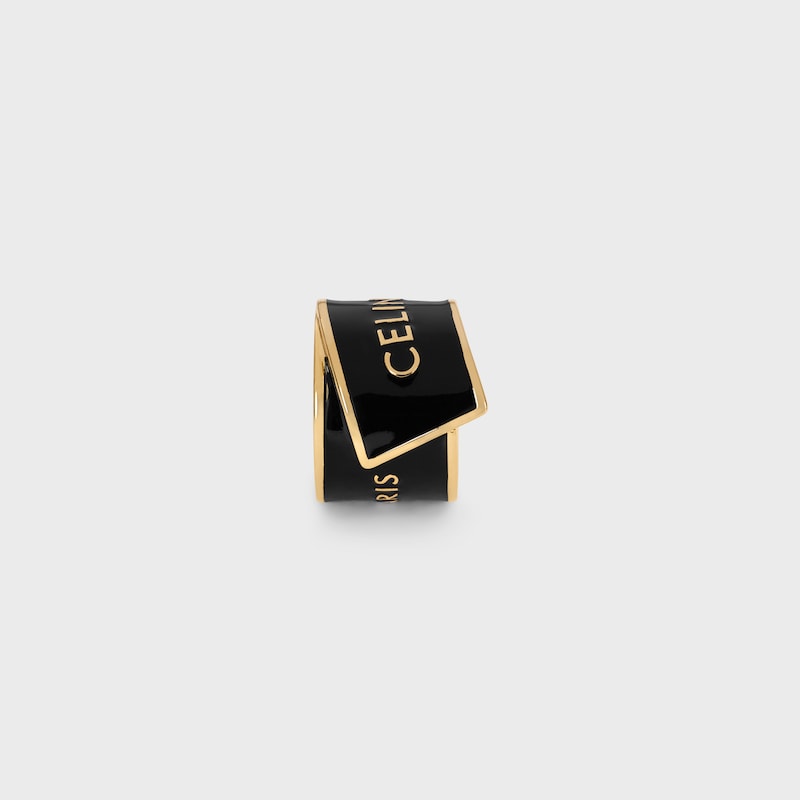 CELINE RIBBON LARGE RING IN ENAMEL AND BRASS WITH GOLD FINISH - BLACK / GOLD -  - 1 | CELINE