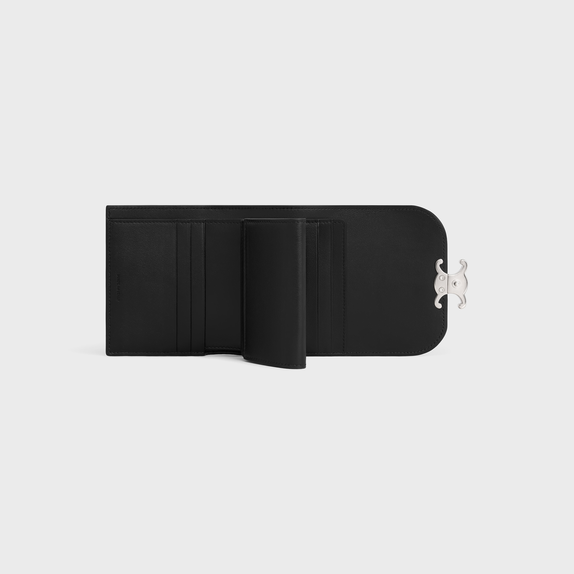 SMALL FLAP WALLET TRIOMPHE IN SHINY CALFSKIN - BLACK | CELINE