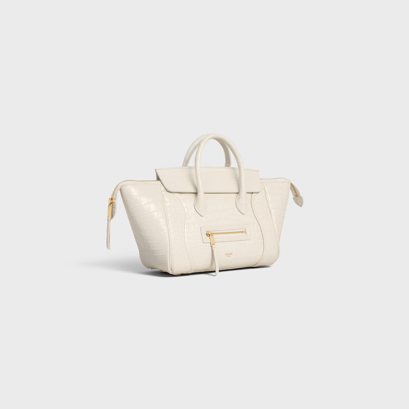 LITTLE LUGGAGE IN POROSUS CROCODILE - WHITE COTTON - LUGGAGE - 1 | CELINE